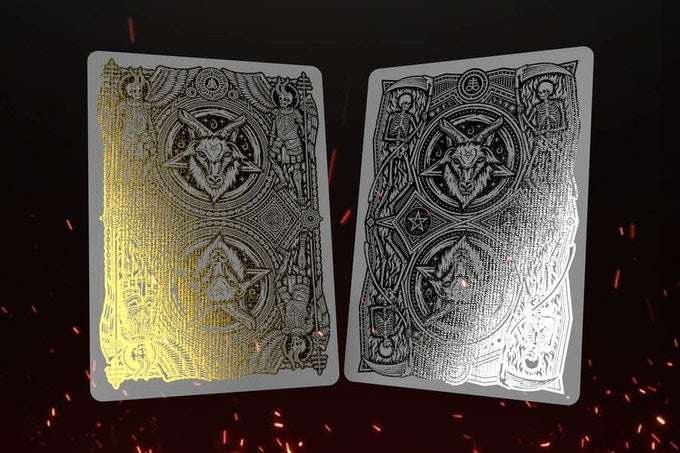 666 Greedy Gold & Skeletal Silver Playing Cards 2 Deck Set - Image 6