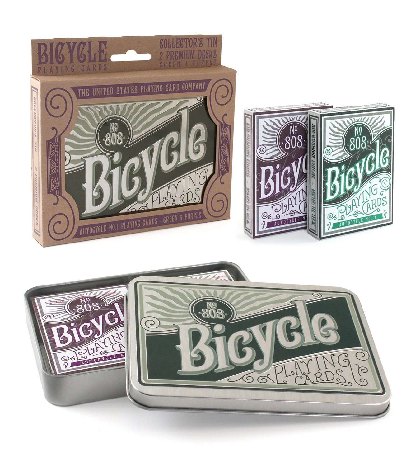 AUTOCYCLE NO.1 Bicycle Playing Cards - Purple & Green in Collectors Tin - Image 6