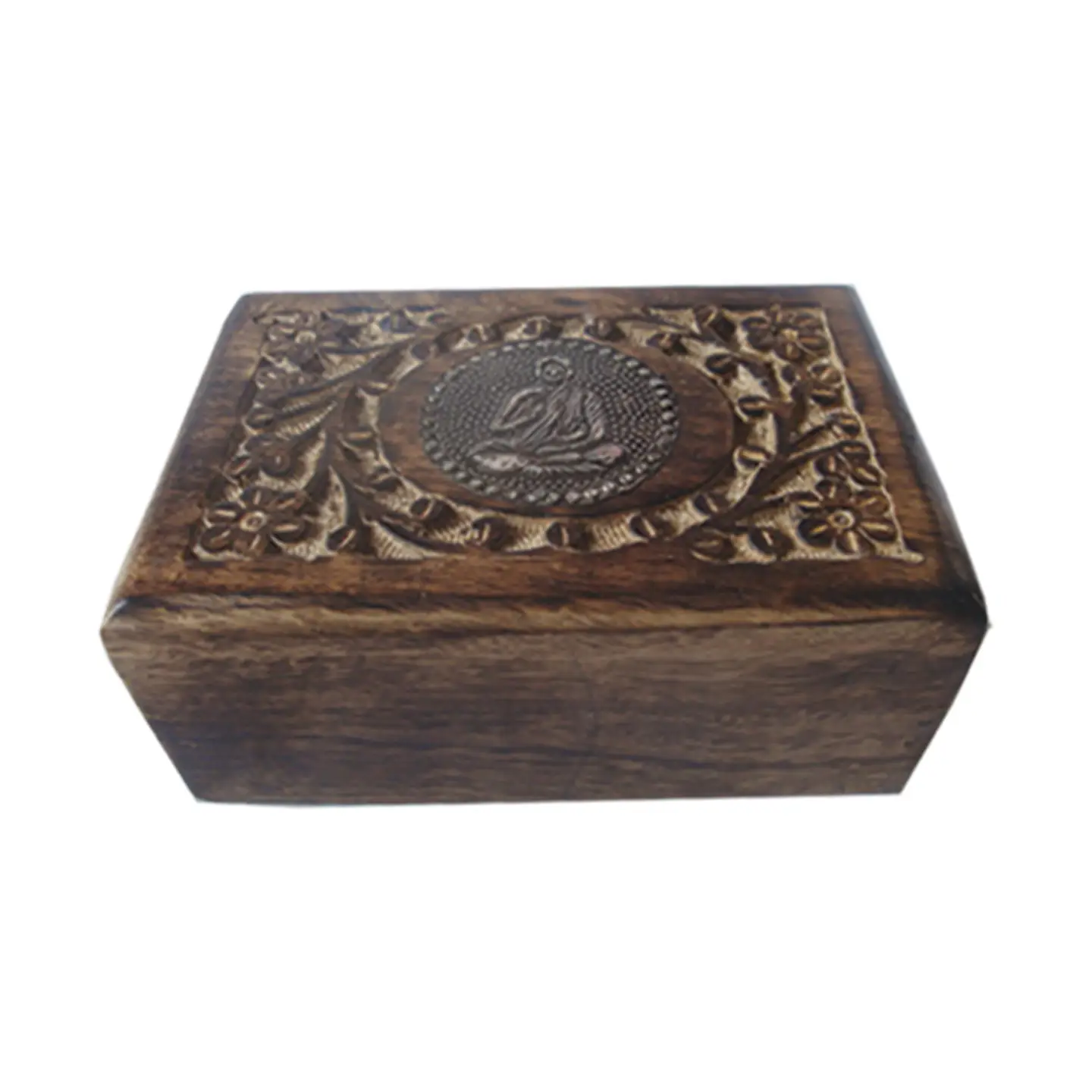 Buddha Carved Wooden Jewelry Box (6 X 4 in.)