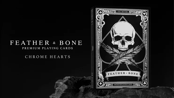 Feather and Bone Chrome Skull Playing Cards - Black - Image 2