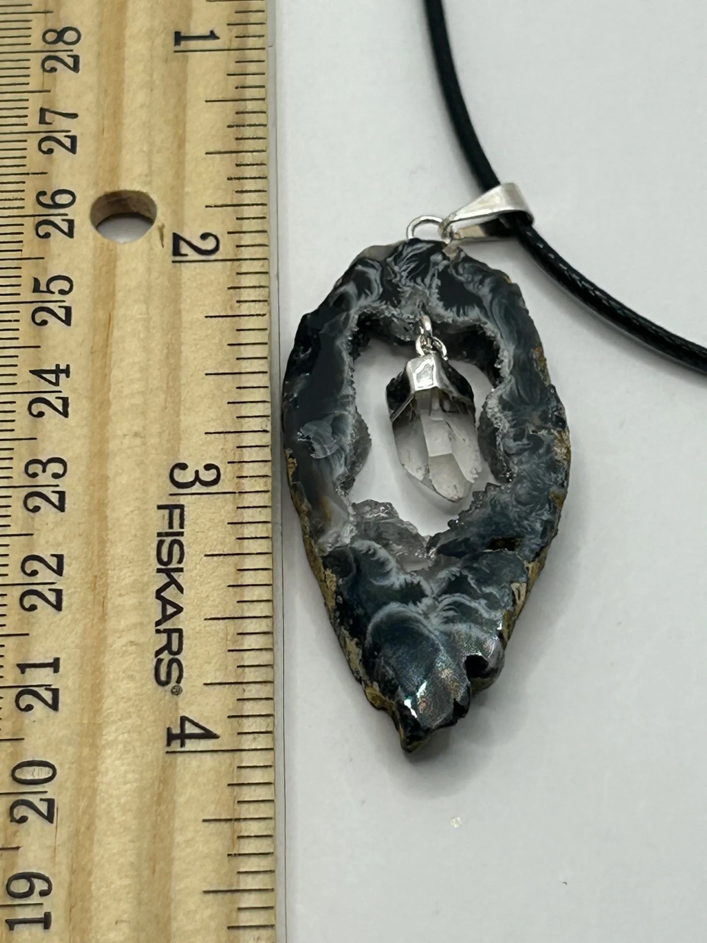 Geode Agate Necklace with Clear Quartz - Image 5