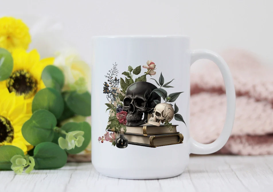 Gothic Skulls & Books 15oz Coffee Mug - Image 2