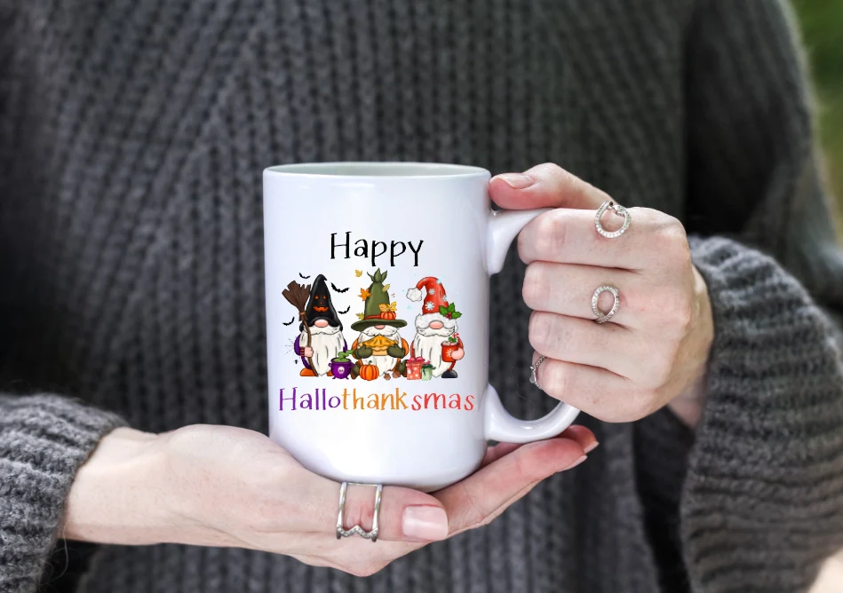 Happy Hallothanksmas Gnome 15oz Coffee Mug - Image 3