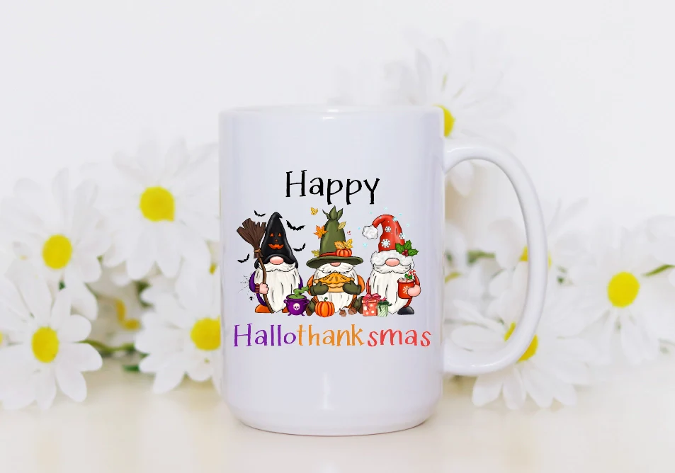 Happy Hallothanksmas Gnome 15oz Coffee Mug - Image 4