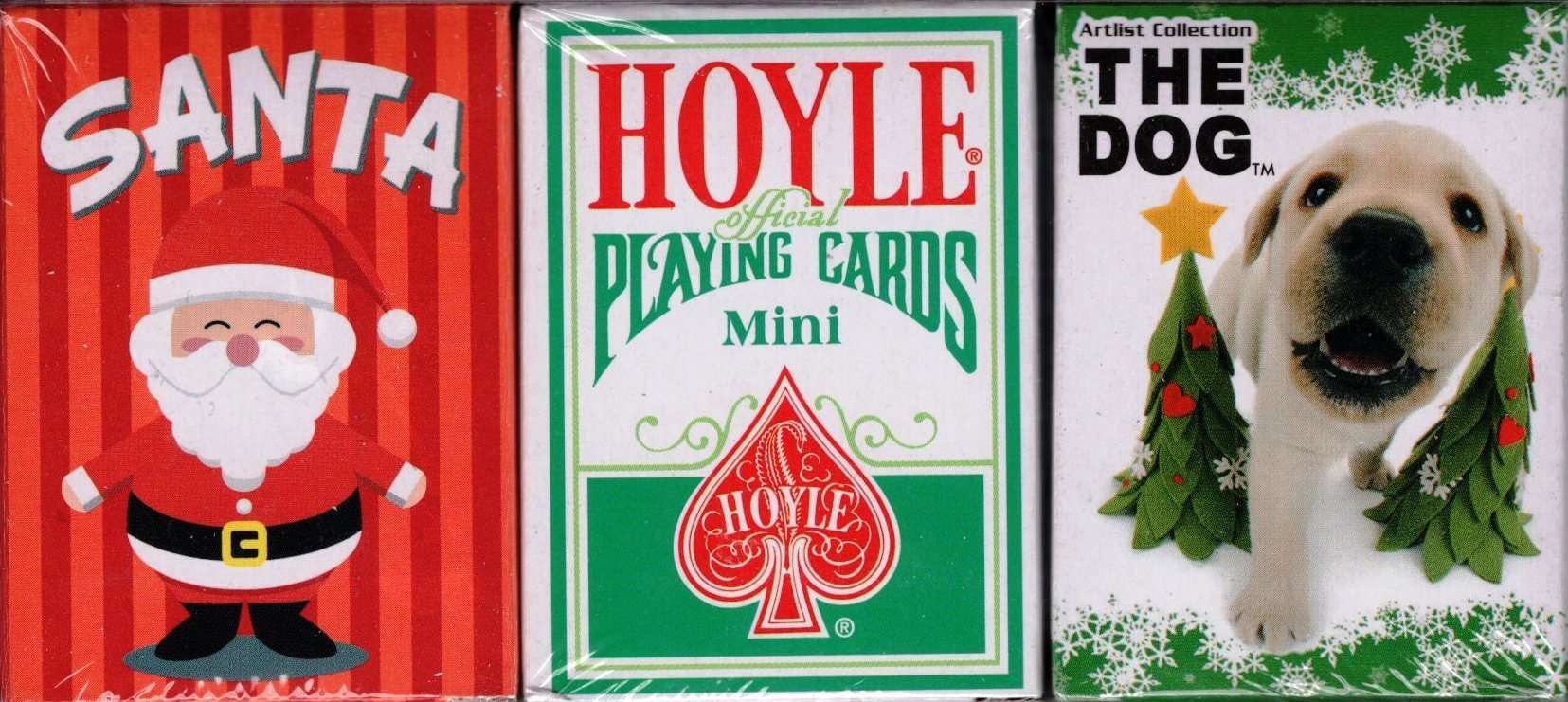 Hoyle Dog Santa 3 Deck Set Mini Holiday Playing Cards