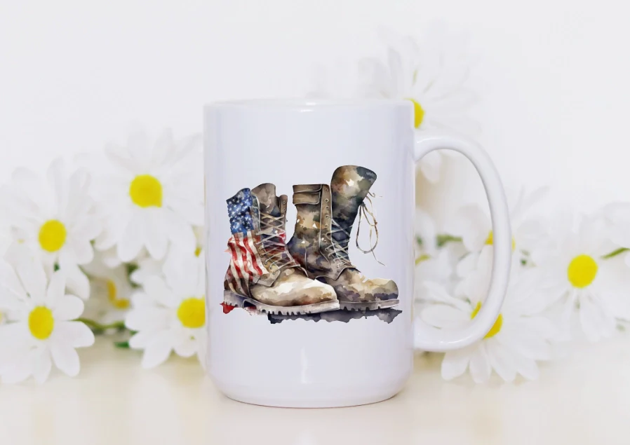Military Combat Boots Watercolor Flag 15oz Coffee Mug - Image 4