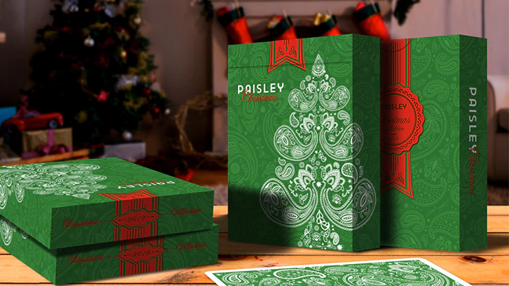 Paisley Metallic Green Christmas Playing Cards USPCC - Image 2