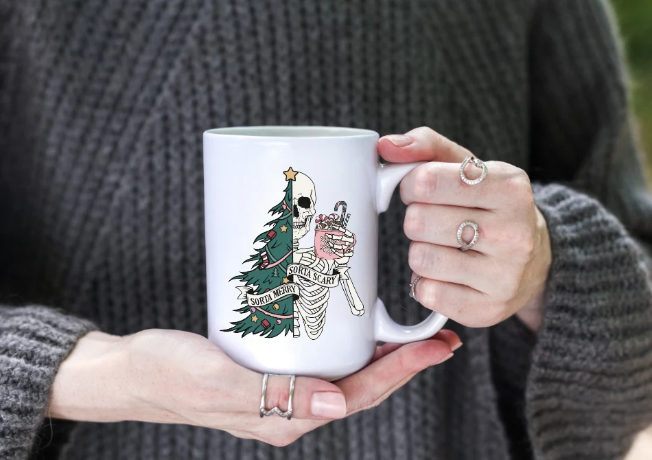 Sorta Merry Sorta Scary Halloween Christmas - 15oz Coffee Mug - Image 3