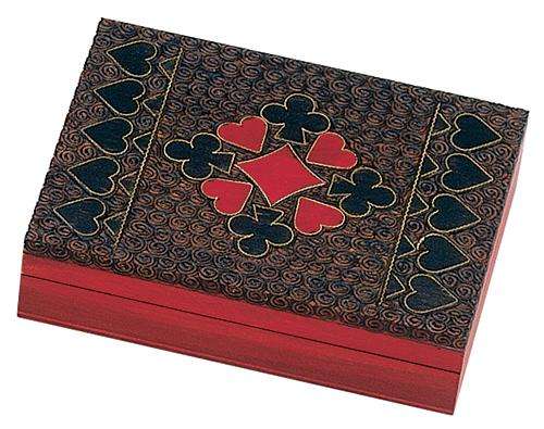 Suits Brass Inlay Wooden Box - Holds 2 Decks of Playing Cards